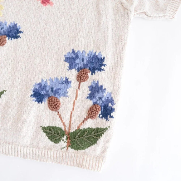 Vintage 220 Hickory Tan Pink  Floral Knit Short Sleeve Crewneck Sweater M - Picture 6 of 12